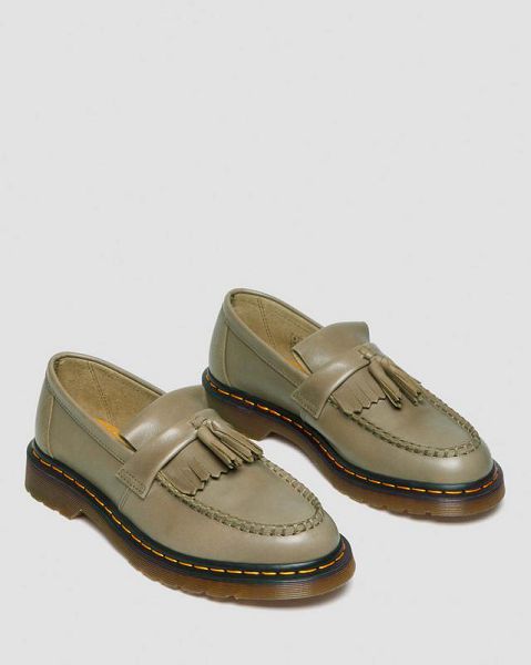 Dr Martens Adrian Carrara Leather Tassel Women Loafers Olive | USA-815634