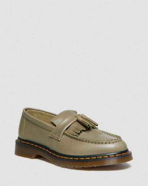 Dr Martens Adrian Carrara Leather Tassel Women Loafers Olive | USA-463978