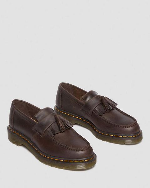 Dr Martens Adrian Crazy Horse Leather Tassel Women Loafers Dark Brown | USA-724603