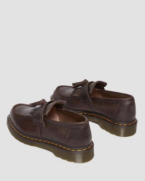 Dr Martens Adrian Crazy Horse Leather Tassel Women Loafers Dark Brown | USA-724603