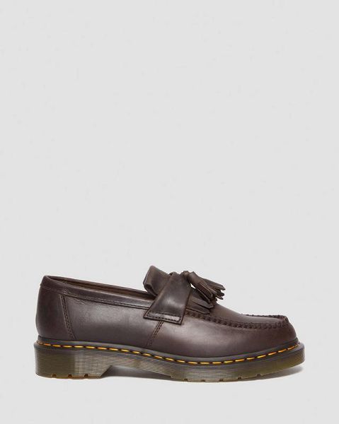 Dr Martens Adrian Crazy Horse Leather Tassel Women Loafers Dark Brown | USA-724603