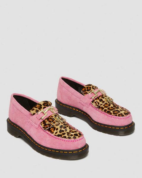 Dr Martens Adrian Hair-On Leopard Snaffle Women Loafers Pink / Black | USA-32748