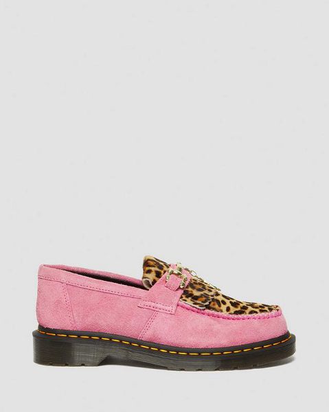 Dr Martens Adrian Hair-On Leopard Snaffle Women Loafers Pink / Black | USA-32748