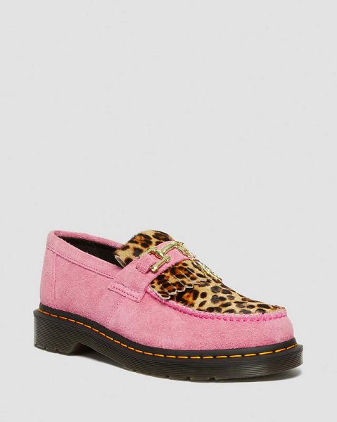 Dr Martens Adrian Hair-On Leopard Snaffle Women Loafers Pink / Black | USA-32748