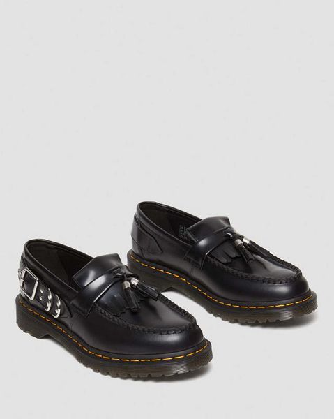 Dr Martens Adrian Hardware Polished Smooth Tassel Women Loafers Black | USA-901247