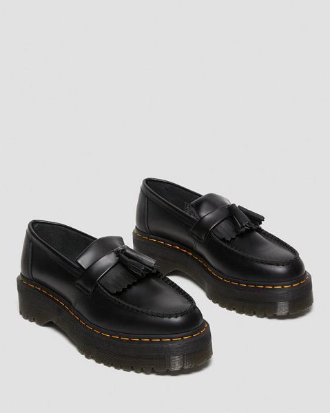 Dr Martens Adrian Leather Platform Tassel Women Loafers Black | USA-106725