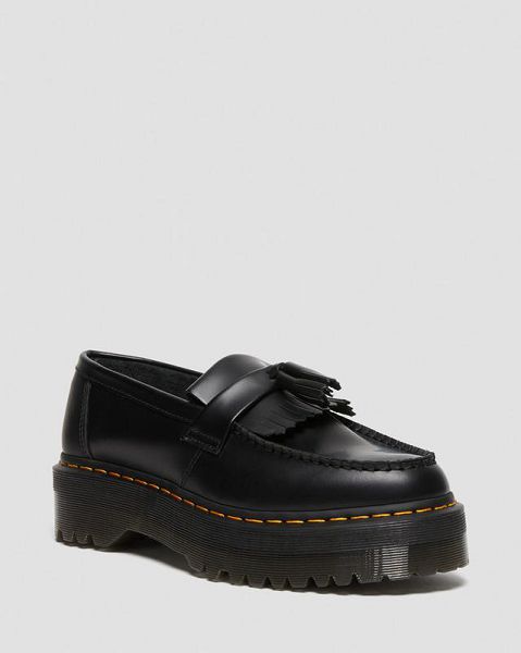 Dr Martens Adrian Leather Platform Tassel Women Loafers Black | USA-106725