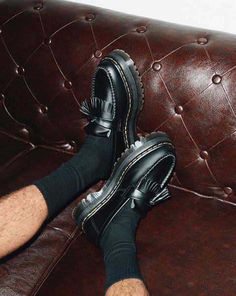 Dr Martens Adrian Leather Platform Tassel Men Loafers Black | USA-563092