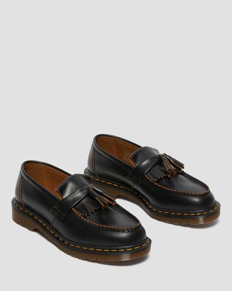 Dr Martens Adrian Made in England Quilon Leather Tassel Women Loafers Black | USA-538069