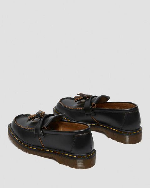 Dr Martens Adrian Made in England Quilon Leather Tassel Women Loafers Black | USA-538069