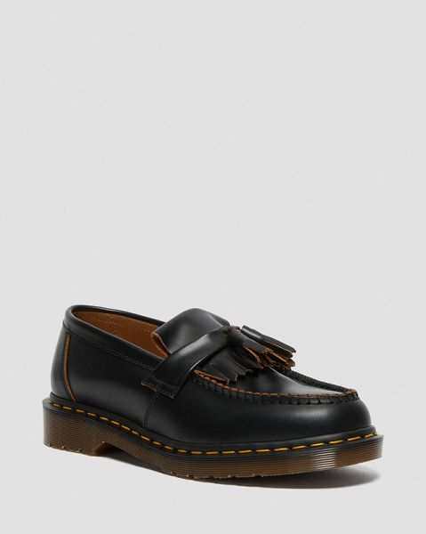 Dr Martens Adrian Made in England Quilon Leather Tassel Women Loafers Black | USA-538069