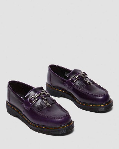 Dr Martens Adrian Snaffle Bone Charm Tassel Women Loafers Purple | USA-780526