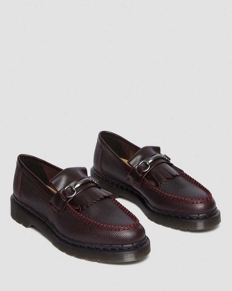 Dr Martens Adrian Snaffle Pebble Grain Leather Kiltie Women Loafers Burgundy | USA-52896