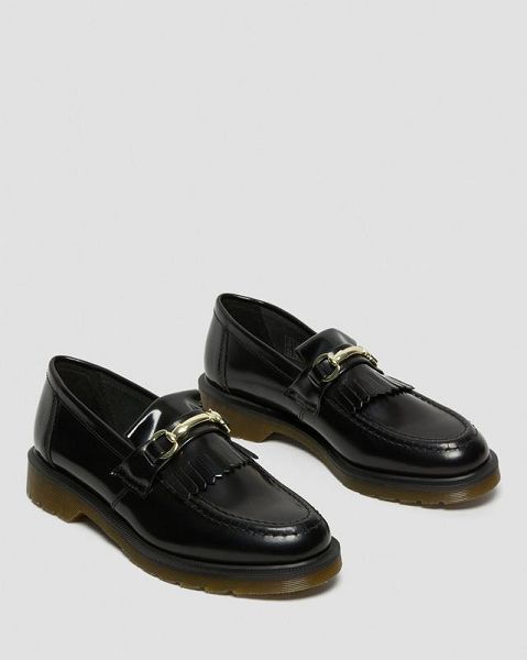 Dr Martens Adrian Snaffle Smooth Leather Kiltie Women Loafers Black | USA-367082