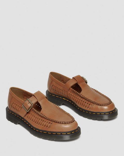 Dr Martens Adrian T-Bar Leather Mary Jane Men Loafers Brown | USA-982137