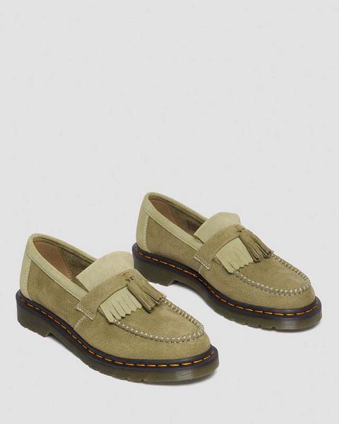 Dr Martens Adrian Tumbled Nubuck Leather Tassel Women Loafers Olive | USA-541736