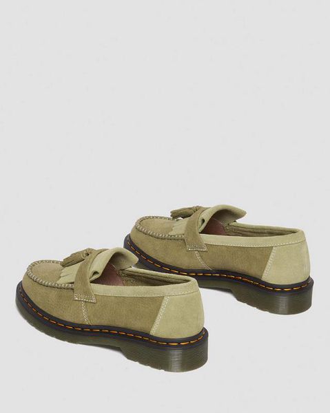 Dr Martens Adrian Tumbled Nubuck Leather Tassel Women Loafers Olive | USA-541736