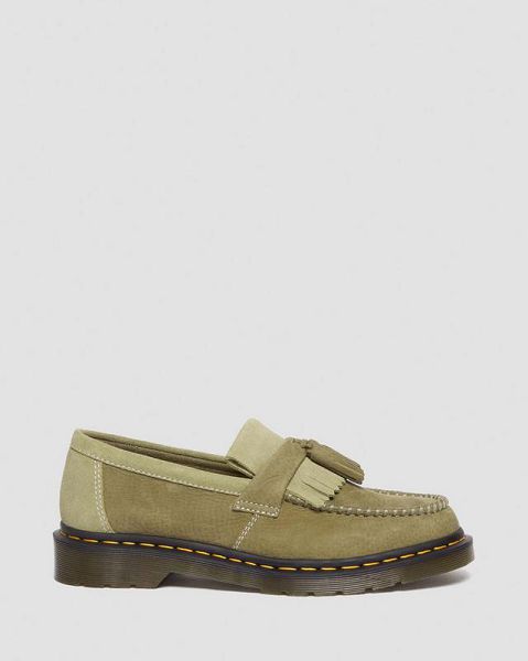 Dr Martens Adrian Tumbled Nubuck Leather Tassel Women Loafers Olive | USA-541736