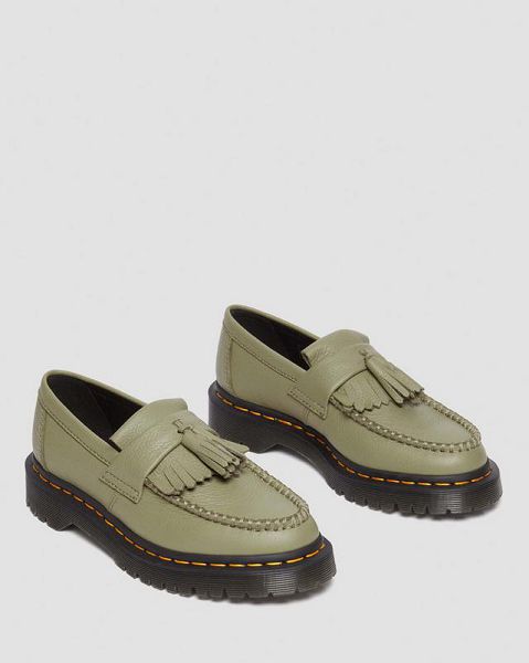 Dr Martens Adrian Virginia Leather Tassel Women Loafers Olive | USA-93571