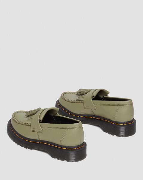 Dr Martens Adrian Virginia Leather Tassel Women Loafers Olive | USA-93571