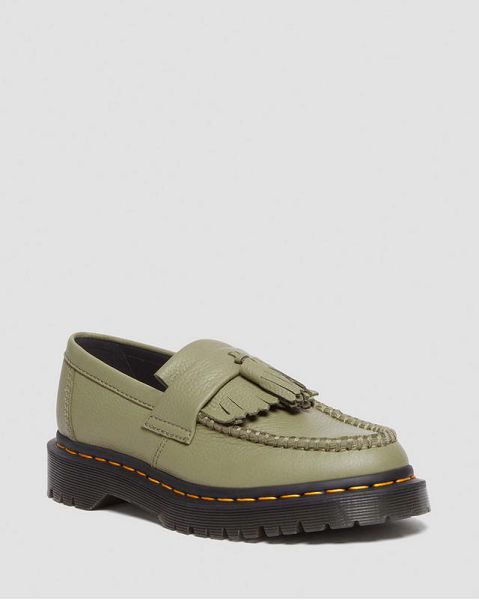 Dr Martens Adrian Virginia Leather Tassel Women Loafers Olive | USA-93571