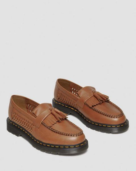 Dr Martens Adrian Woven Leather Tassel Men Loafers Brown | USA-127653