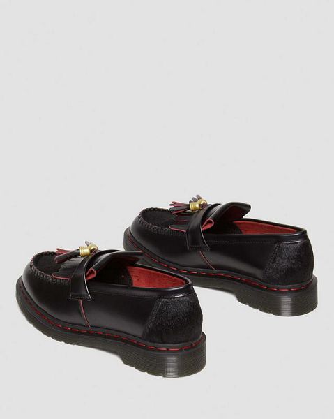 Dr Martens Adrian Year of the Dragon Hair-On Tassel Women Loafers Black / Red | USA-906814