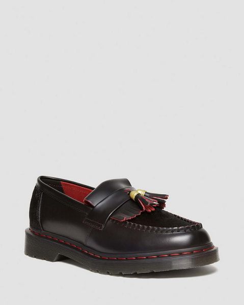 Dr Martens Adrian Year of the Dragon Hair-On Tassel Women Loafers Black / Red | USA-906814