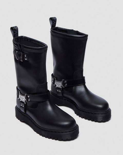 Dr Martens Anistone Hi Leather Men Biker Boots Black | USA-980642