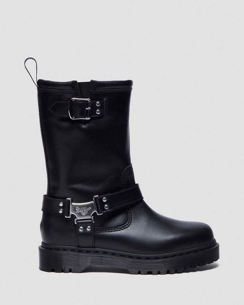 Dr Martens Anistone Hi Leather Men Biker Boots Black | USA-980642