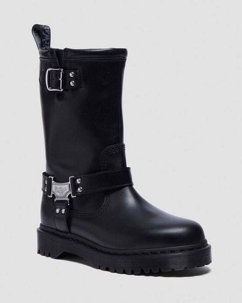 Dr Martens Anistone Hi Leather Men Biker Boots Black | USA-980642