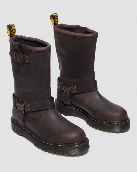 Dr Martens Anistone Hi Leather Men Biker Boots Dark Brown | USA-97861