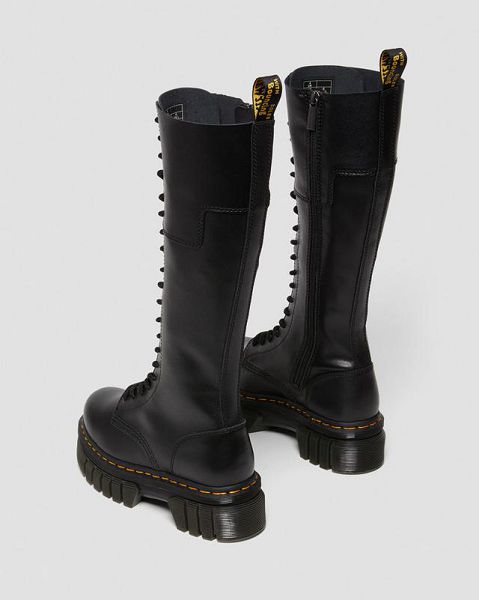 Dr Martens Audrick 20-Eye Leather Platform Women Knee-high Boots Black | USA-281063