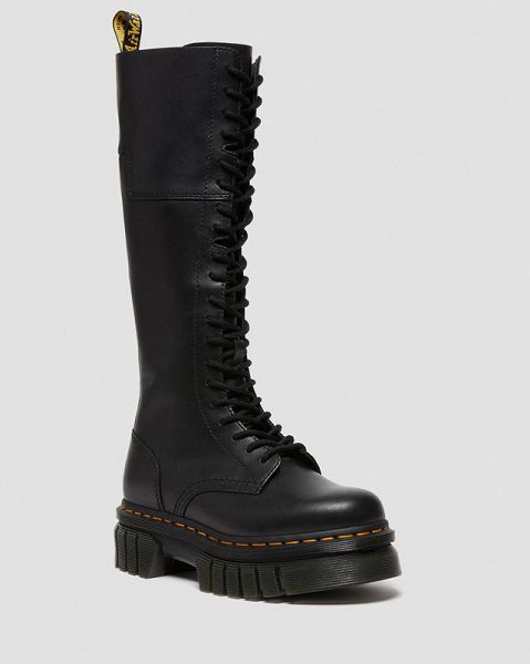 Dr Martens Audrick 20-Eye Leather Platform Women Knee-high Boots Black | USA-281063