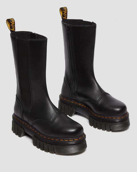 Dr Martens Audrick Tall Nappa Leather Platform Women Chelsea Boots Black | USA-850627