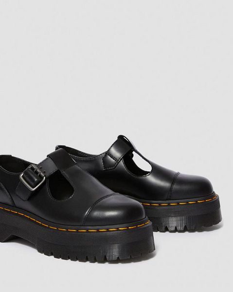 Dr Martens Bethan Polished Smooth Leather Women Platform Shoes Black | USA-621540