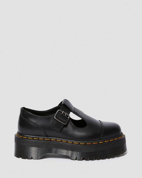 Dr Martens Bethan Polished Smooth Leather Women Platform Shoes Black | USA-621540