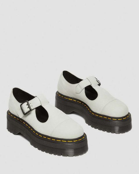 Dr Martens Bethan Tumbled Nubuck Leather Platform Women Mary Jane Shoes White / Black | USA-561390