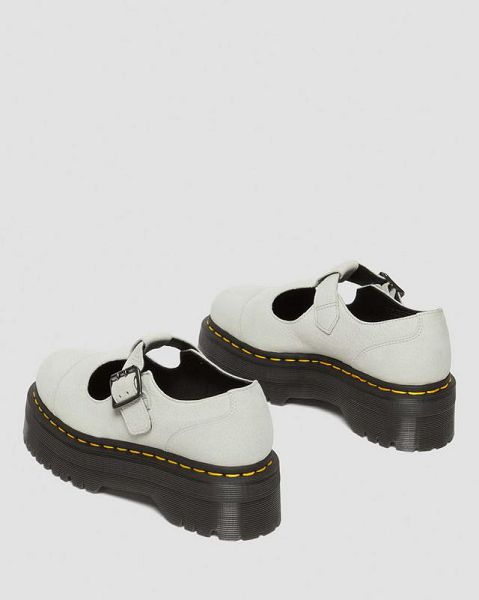 Dr Martens Bethan Tumbled Nubuck Leather Platform Women Mary Jane Shoes White / Black | USA-561390