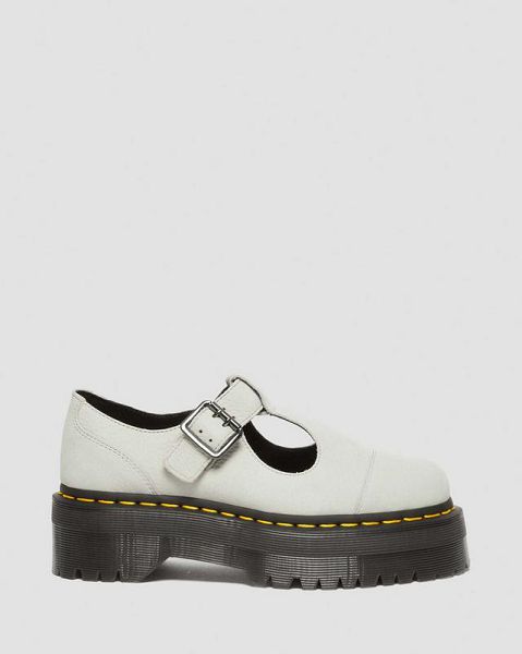 Dr Martens Bethan Tumbled Nubuck Leather Platform Women Mary Jane Shoes White / Black | USA-561390