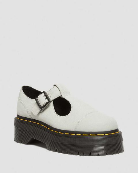 Dr Martens Bethan Tumbled Nubuck Leather Platform Women Mary Jane Shoes White / Black | USA-561390