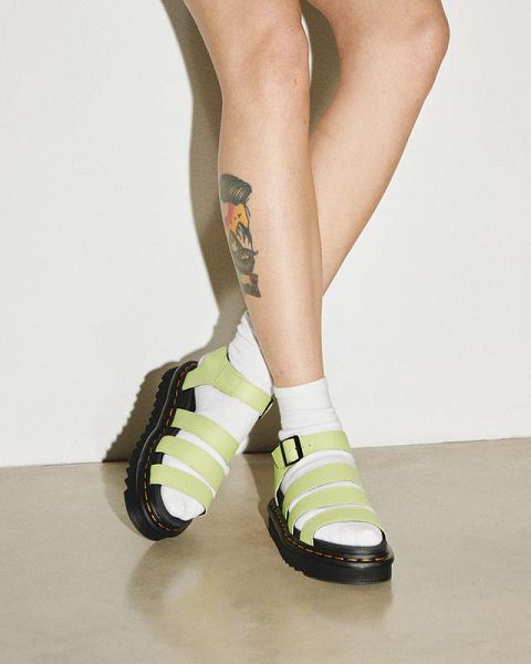 Dr Martens Blaire Athena Leather Women Strap Sandals Light Green | USA-856024