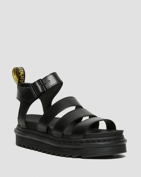 Dr Martens Blaire Brando Leather Women Strap Sandals Black | USA-753961