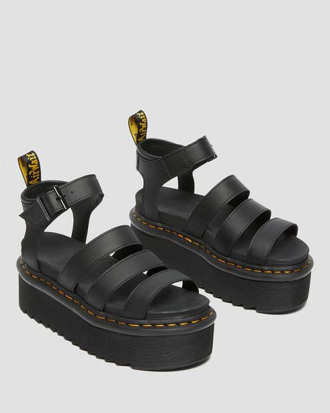 Dr Martens Blaire Hydro Leather Platform Women Strap Sandals Black | USA-761082