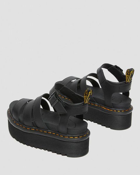 Dr Martens Blaire Hydro Leather Platform Women Strap Sandals Black | USA-761082