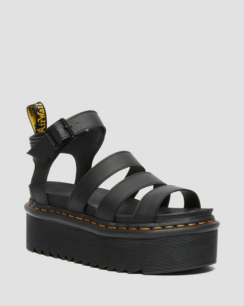 Dr Martens Blaire Hydro Leather Platform Women Strap Sandals Black | USA-761082