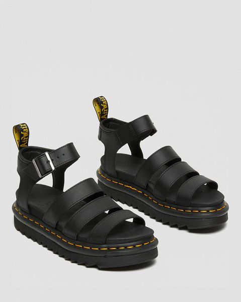 Dr Martens Blaire Hydro Leather Women Strap Sandals Black | USA-307914