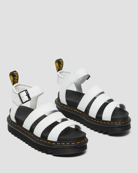 Dr Martens Blaire Hydro Leather Women Strap Sandals White | USA-175904