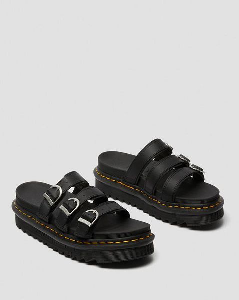 Dr Martens Blaire Leather Women Slide Sandals Black | USA-753041