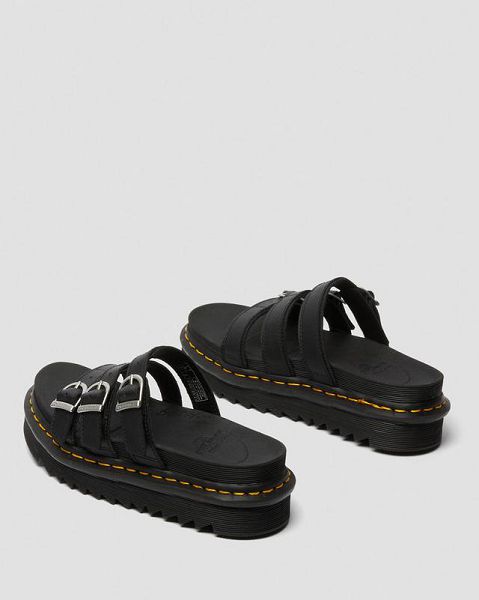 Dr Martens Blaire Leather Women Slide Sandals Black | USA-753041